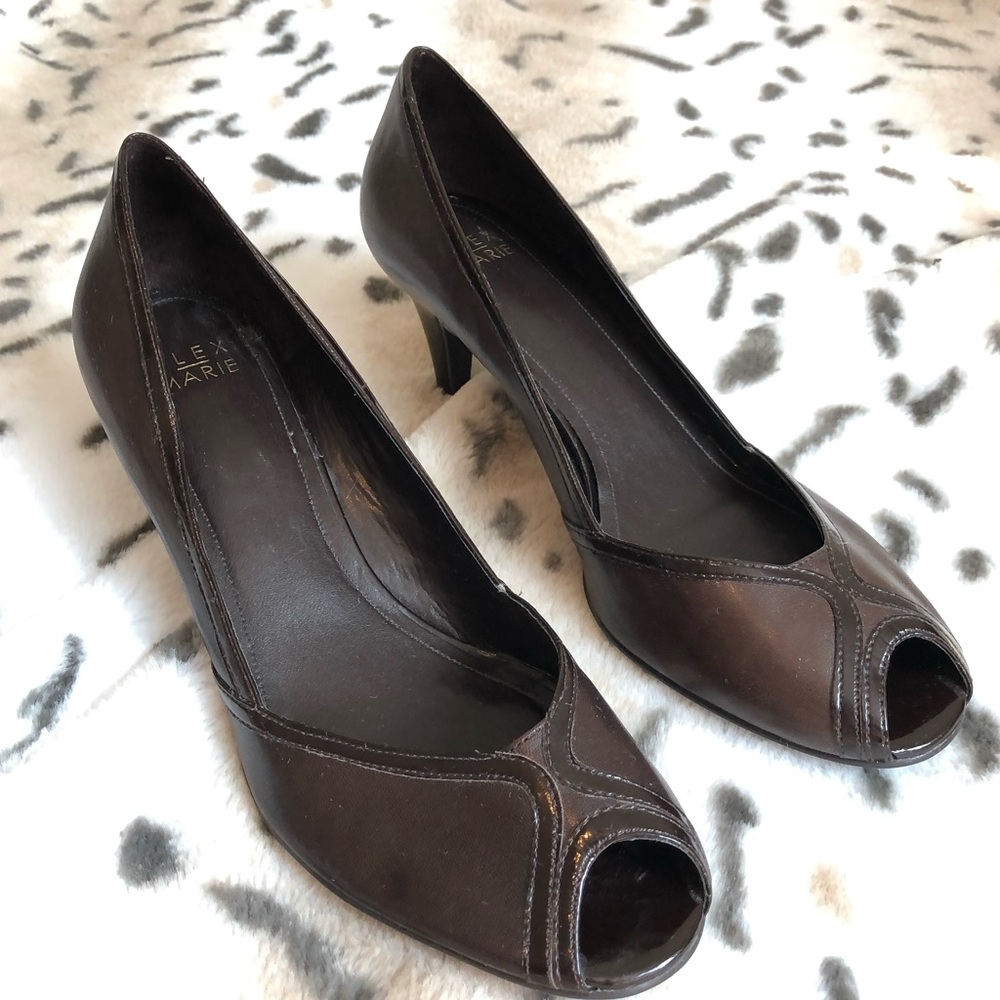 Women’s Alex Marie Peep Toe Brown Heels, 9.5